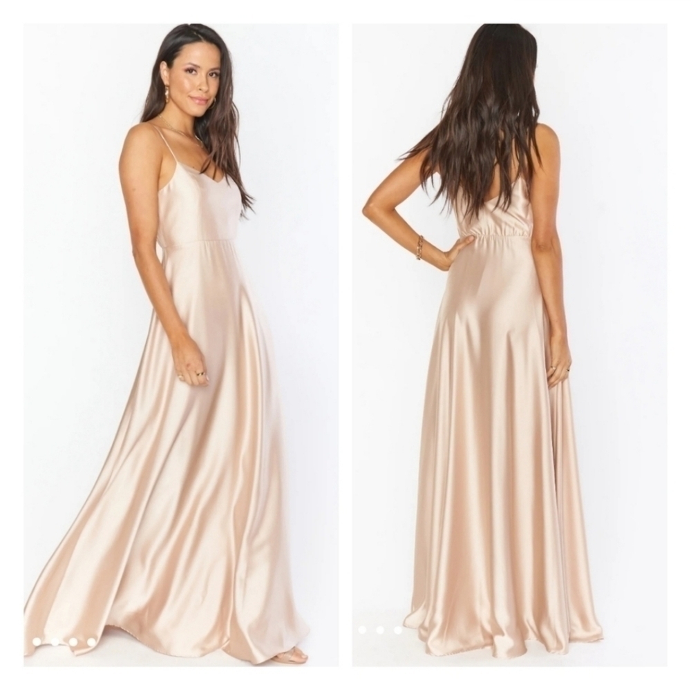 Show Me Your Mumu Faith Maxi Dress S Champagne Luxe Satin Bridesmaid Formal